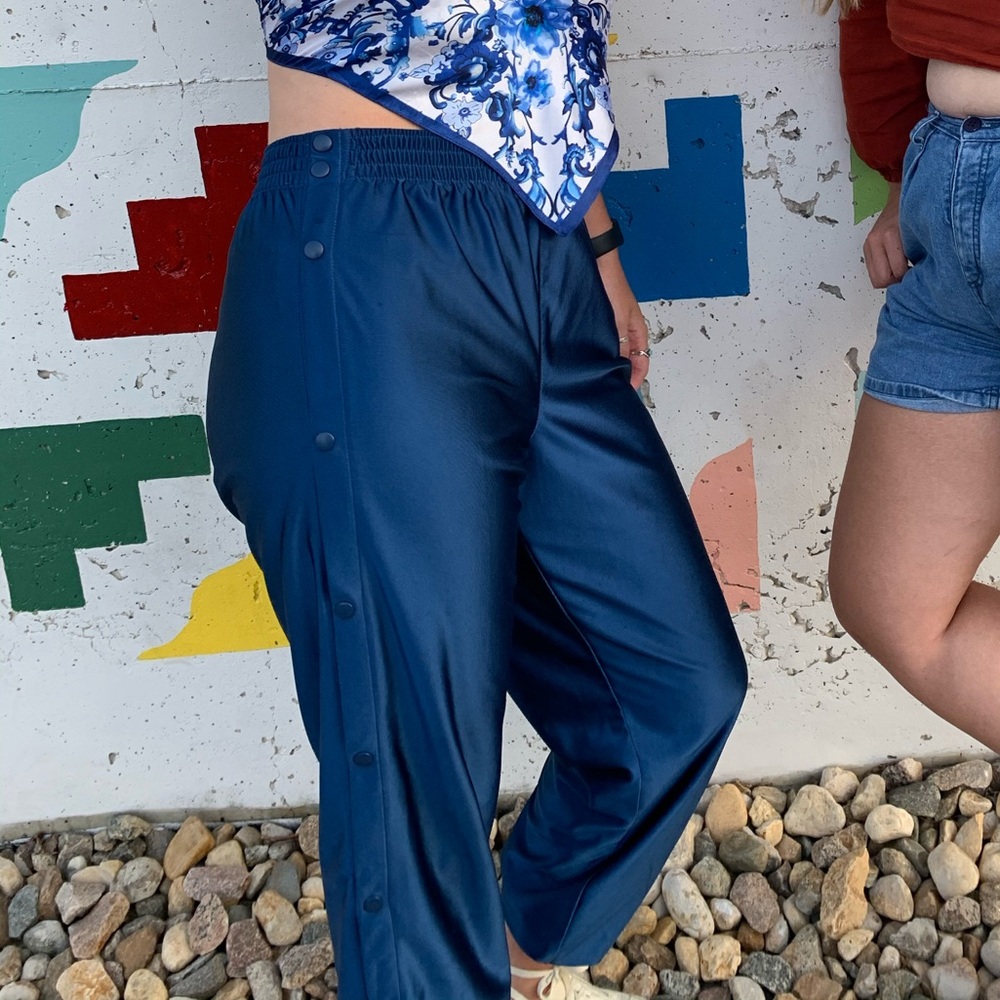 snap up shiny blue nike sweatpants